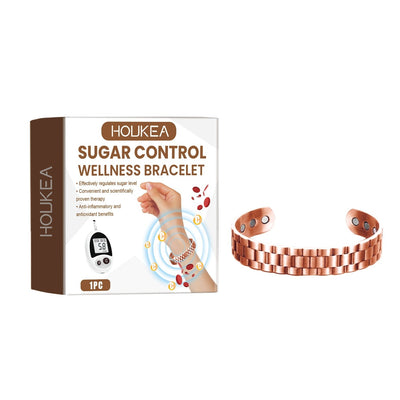 Sugar control wellness bracelet displayed with packaging highlighting its features and benefits.